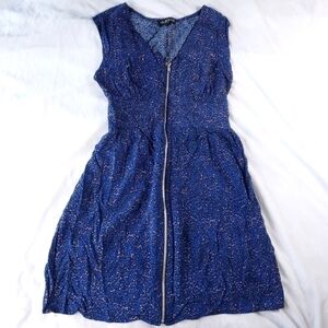 As U Wish Speckled Blue Sleeveless Mini Front Zip Dress